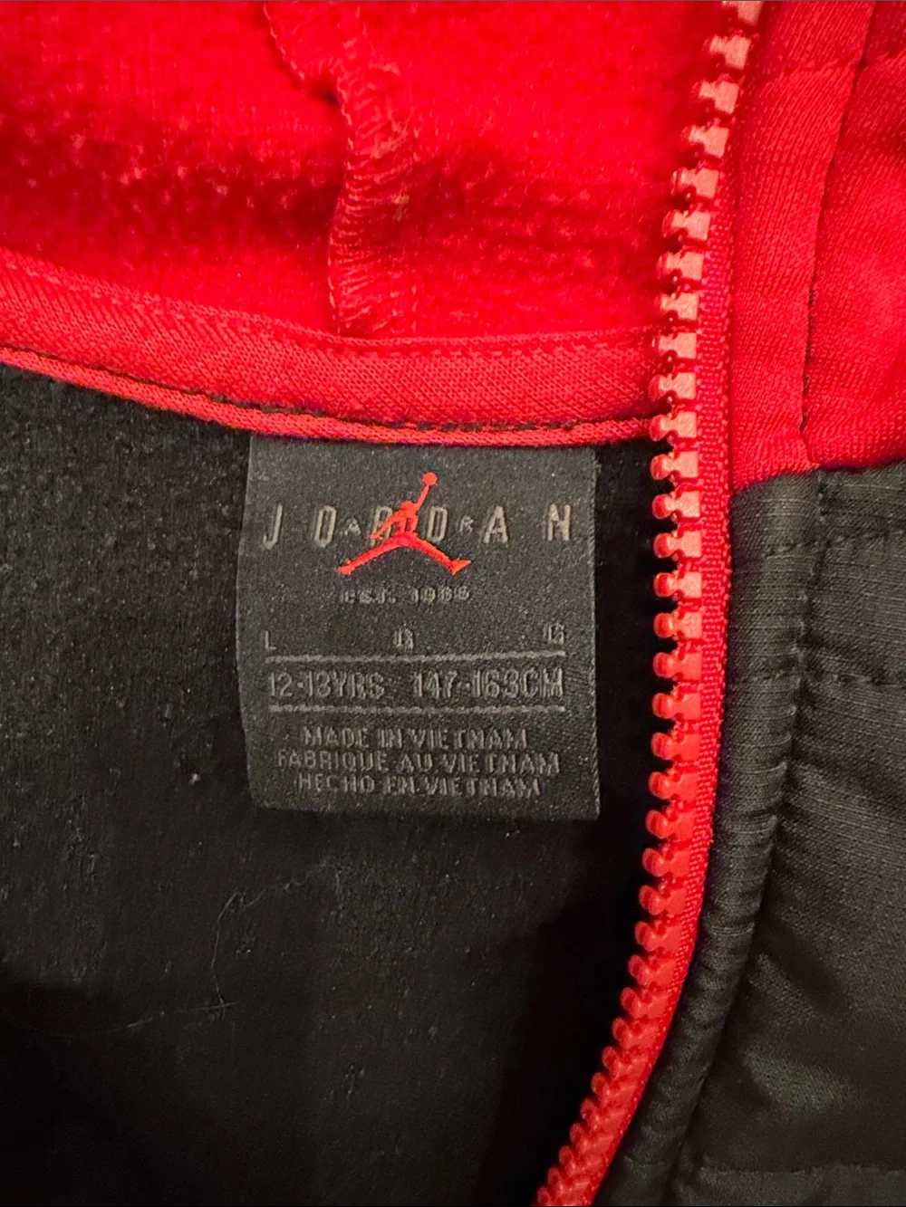 Nike Red and Black Jordan Hooded Hybrid Puffer Jacket